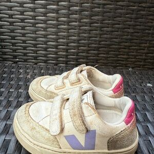 Veja White and Pink Retro Sneakers
